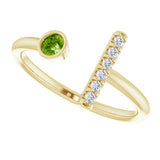 14K Gold Round Natural Peridot Bar Ring - Yellow Gold - view 5