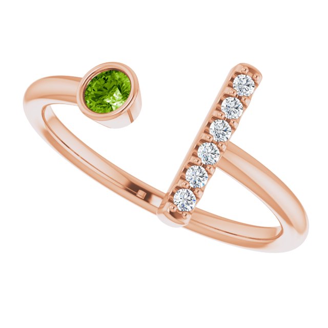 14K Gold Round Natural Peridot Bar Ring - Rose Gold - view 5
