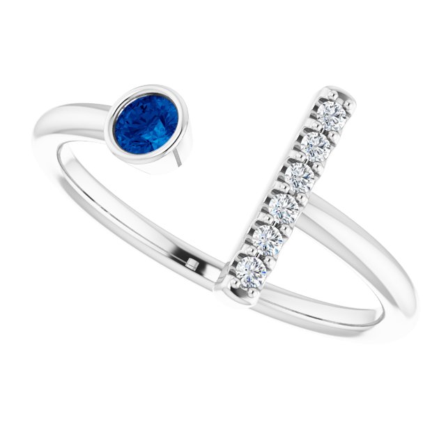 Platinum Round Lab-Grown Blue Sapphire Bar Ring - view 5