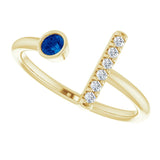 14K Gold Round Lab-Grown Blue Sapphire Bar Ring - Yellow Gold - view 5
