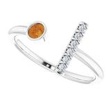 Platinum Round Natural Citrine Bar Ring - view 5