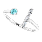 14K Gold Round Natural Blue Zircon Bar Ring - White Gold - view 5