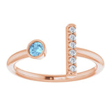 14K Gold Round Natural Aquamarine Bar Ring - Rose Gold - view 3