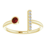 14K Gold Round Natural Mozambique Garnet Bar Ring - Yellow Gold - view 3