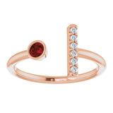 14K Gold Round Natural Mozambique Garnet Bar Ring - Rose Gold - view 3