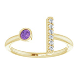 14K Gold Round Natural Amethyst Bar Ring - Yellow Gold - view 3
