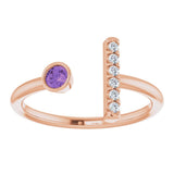 14K Gold Round Natural Amethyst Bar Ring - Rose Gold - view 3