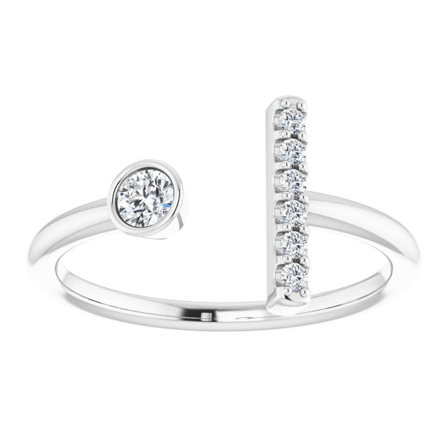 14K Gold Round Natural Diamond Bar Ring – 3mm Stones - White Gold - view 3
