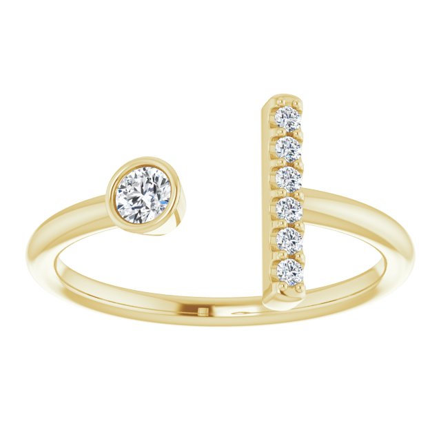 14K Gold Round Natural Diamond Bar Ring – 3mm Stones - Yellow Gold - view 3