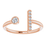 14K Gold Round Natural Diamond Bar Ring – 3mm Stones - Rose Gold - view 3