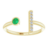 14K Gold Round Natural Emerald Bar Ring - Yellow Gold - view 3