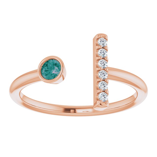 14K Gold Round Lab-Grown Alexandrite Bar Ring - Rose Gold - view 3