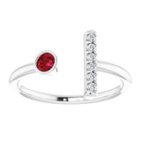 Platinum Round Natural Ruby Bar Ring - view 3