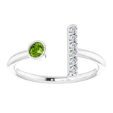 Platinum Round Natural Peridot Bar Ring - view 3