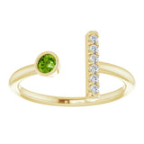 14K Gold Round Natural Peridot Bar Ring - Yellow Gold - view 3