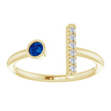 14K Gold Round Natural Blue Sapphire Bar Ring - Yellow Gold - view 3