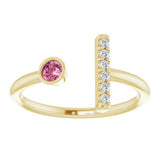 14K Gold Round Natural Pink Tourmaline Bar Ring - Yellow Gold - view 3