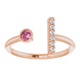 14K Gold Round Natural Pink Tourmaline Bar Ring - Rose Gold - view 3
