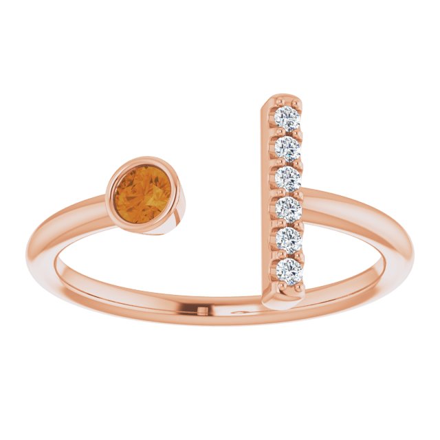 14K Gold Round Natural Citrine Bar Ring - Rose Gold - view 3
