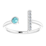 Platinum Round Natural Blue Zircon Bar Ring - view 3