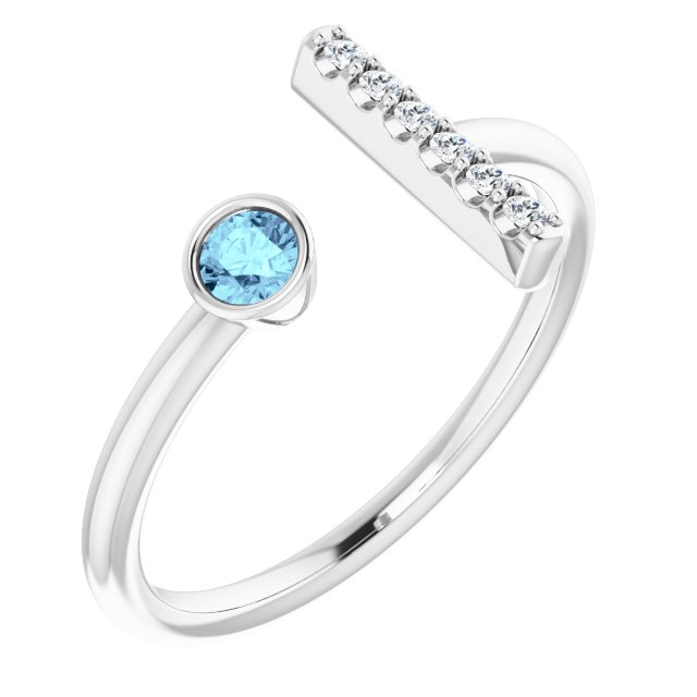 Platinum Round Natural Aquamarine Bar Ring