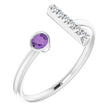 Platinum Round Natural Amethyst Bar Ring