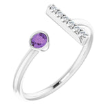 Platinum Round Natural Amethyst Bar Ring