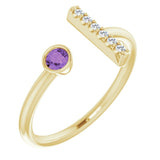 14K Gold Round Natural Amethyst Bar Ring - Yellow Gold