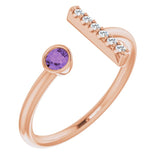 14K Gold Round Natural Amethyst Bar Ring - Rose Gold
