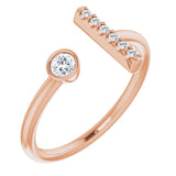 14K Gold Round Natural Diamond Bar Ring – 3mm Stones - Rose Gold