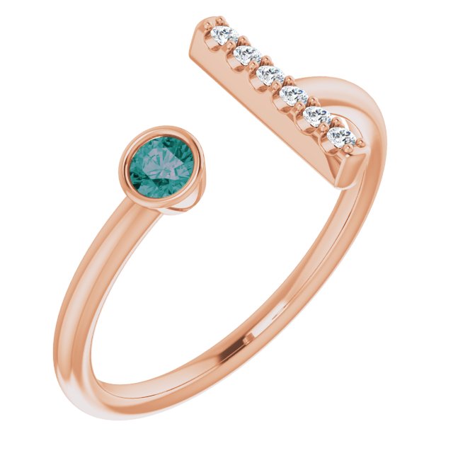 14K Gold Round Lab-Grown Alexandrite Bar Ring - Rose Gold