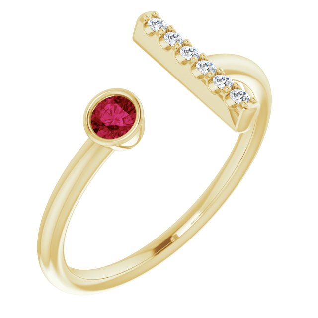 14K Gold Round Lab-Grown Ruby Bar Ring - Yellow Gold