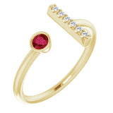 14K Gold Round Natural Ruby Bar Ring - Yellow Gold