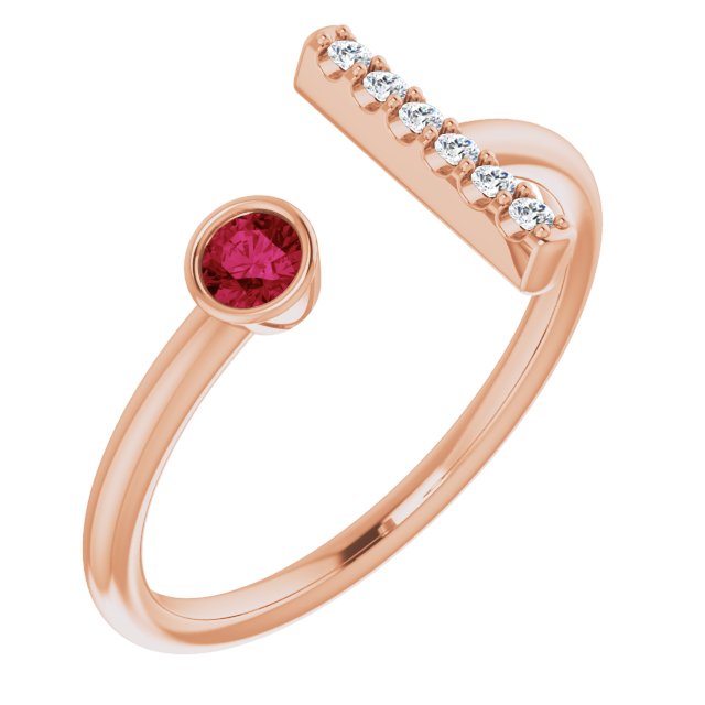 14K Gold Round Natural Ruby Bar Ring - Rose Gold