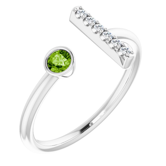 Platinum Round Natural Peridot Bar Ring
