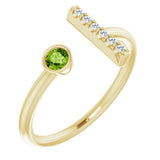 14K Gold Round Natural Peridot Bar Ring - Yellow Gold
