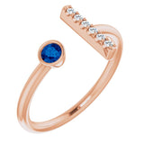 14K Gold Round Lab-Grown Blue Sapphire Bar Ring - Rose Gold