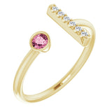 14K Gold Round Natural Pink Tourmaline Bar Ring - Yellow Gold