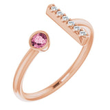 14K Gold Round Natural Pink Tourmaline Bar Ring - Rose Gold
