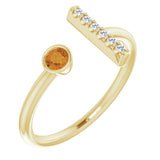 14K Gold Round Natural Citrine Bar Ring - Yellow Gold