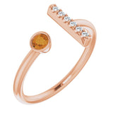 14K Gold Round Natural Citrine Bar Ring - Rose Gold