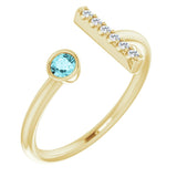 14K Gold Round Natural Blue Zircon Bar Ring - Yellow Gold