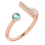 14K Gold Round Natural Blue Zircon Bar Ring - Rose Gold