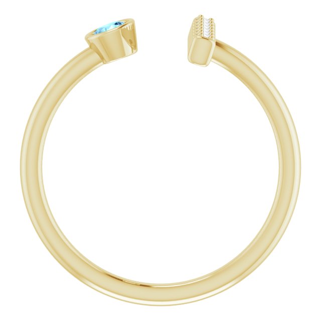14K Gold Round Natural Aquamarine Bar Ring - Yellow Gold - view 2