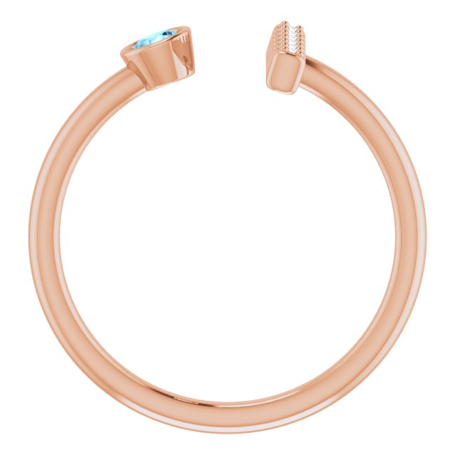 14K Gold Round Natural Aquamarine Bar Ring - Rose Gold - view 2