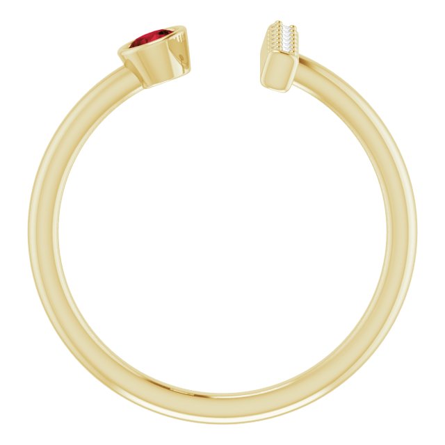 14K Gold Round Natural Mozambique Garnet Bar Ring - Yellow Gold - view 2