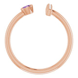 14K Gold Round Natural Amethyst Bar Ring - Rose Gold - view 2