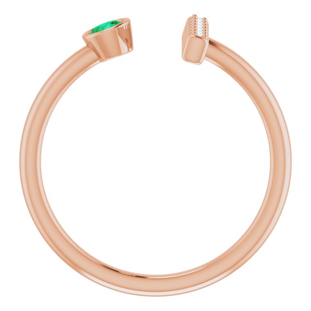 14K Gold Round Natural Emerald Bar Ring - Rose Gold - view 2