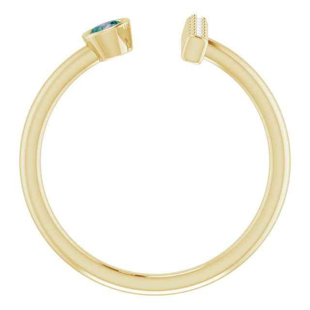 14K Gold Round Lab-Grown Alexandrite Bar Ring - Yellow Gold - view 2