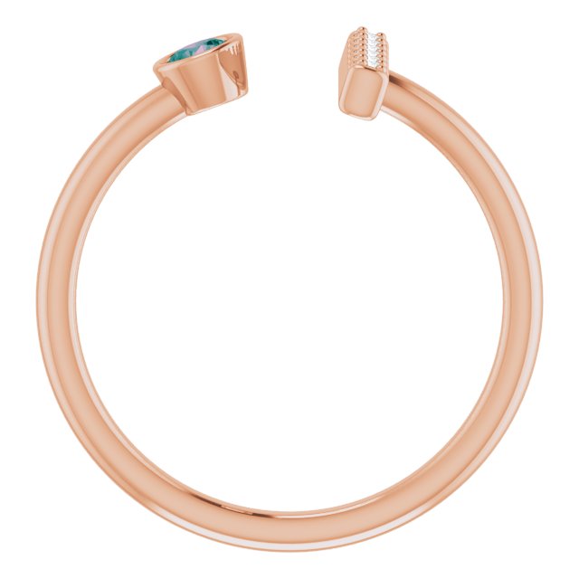 14K Gold Round Lab-Grown Alexandrite Bar Ring - Rose Gold - view 2